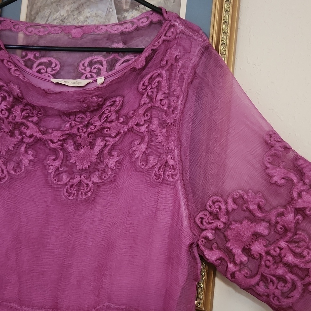 Soft Surroundings Hermosa Silk Tunic Dress P Large Plumberry Holidays Luxury - Picture 5 of 16
